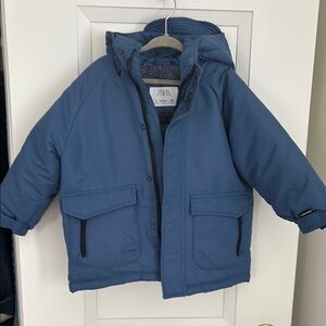 Zara Blue Puffer Jacket with Hood and Quilted Design